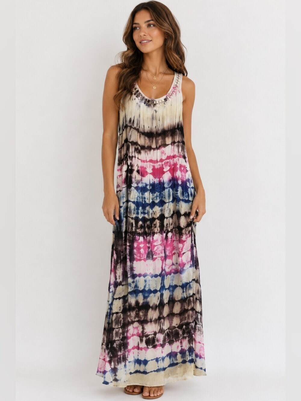 Bobeau Multi-color Boho Tie Dye Maxi Dress